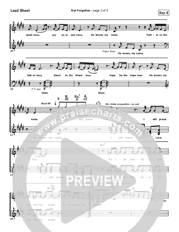 Not Forgotten Lead Sheet (Israel Houghton)