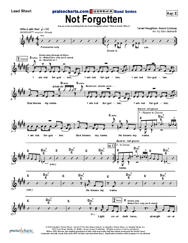 Not Forgotten Lead Sheet (SAT) (Israel Houghton)