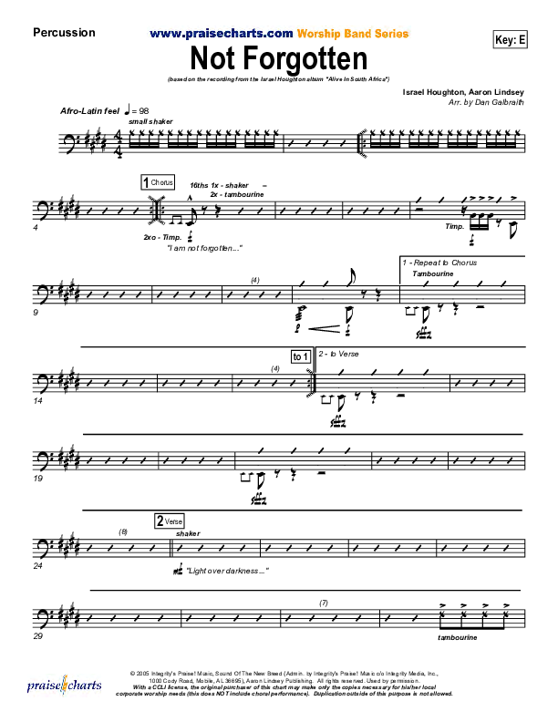 Not Forgotten Percussion (Israel Houghton)