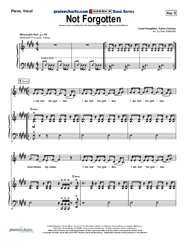 Not Forgotten Piano/Vocal (Israel Houghton)