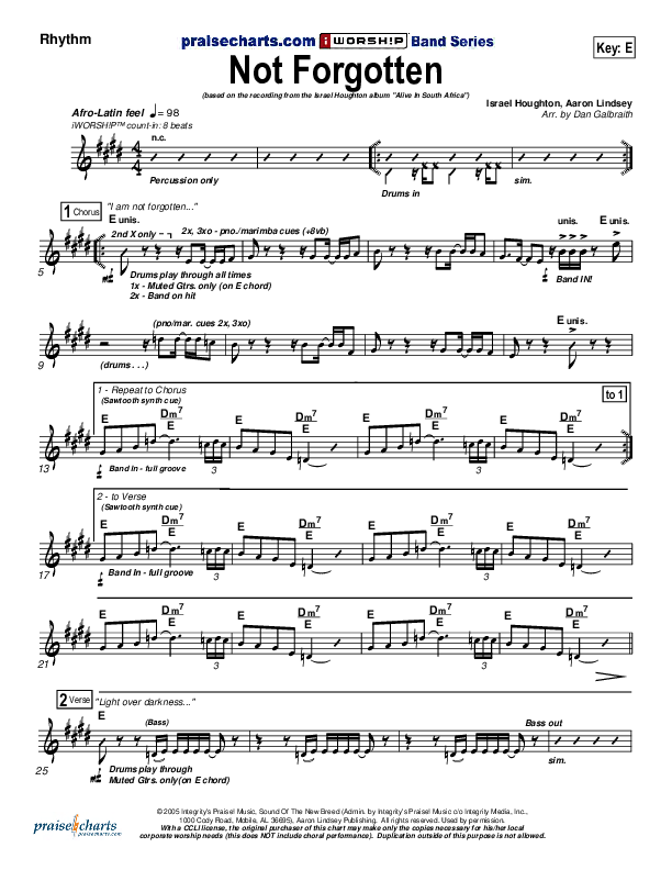 Not Forgotten Rhythm Chart (Israel Houghton)