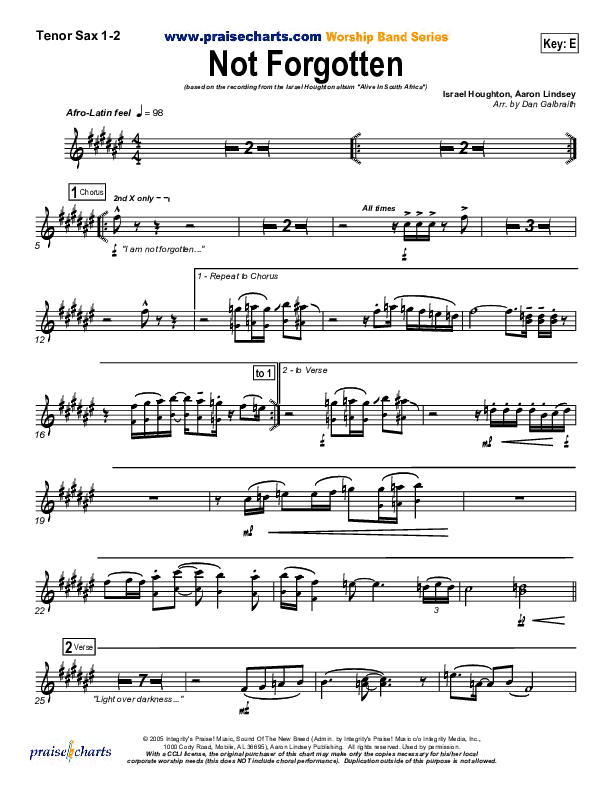 Not Forgotten Tenor Sax 1/2 (Israel Houghton)