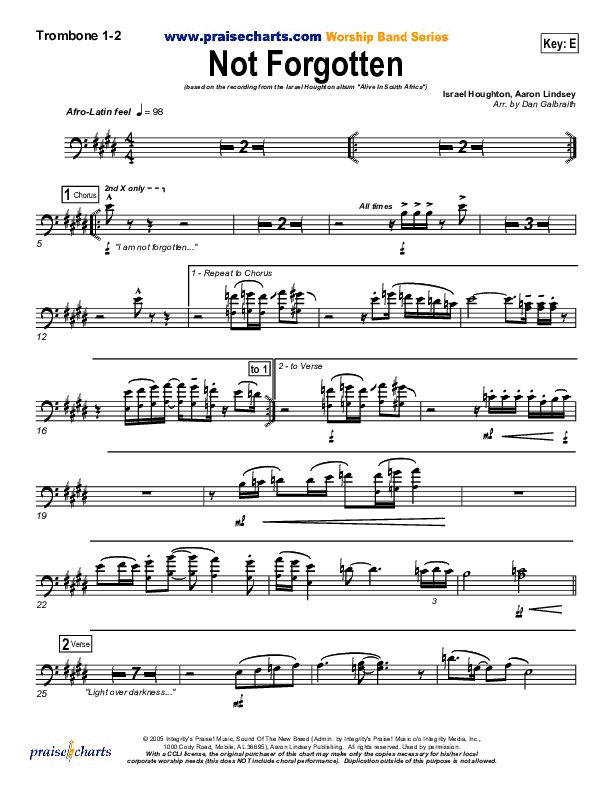 Not Forgotten Trombone 1/2 (Israel Houghton)