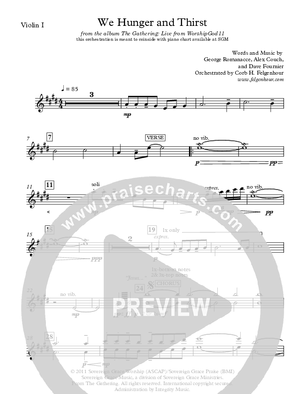 We Hunger And Thirst Violin 1 (Sovereign Grace)