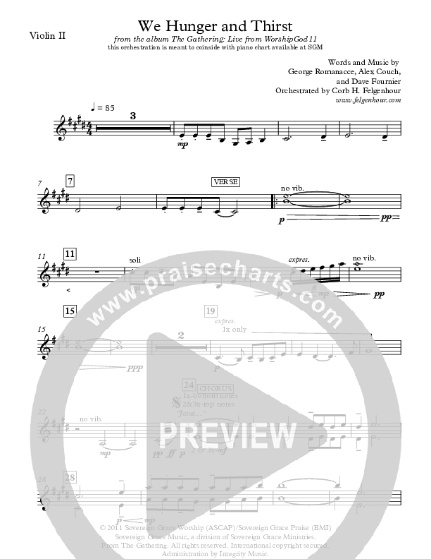 We Hunger And Thirst Violin 2 (Sovereign Grace)