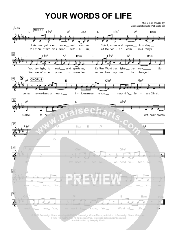 Your Words Of Life Lead Sheet (Sovereign Grace)