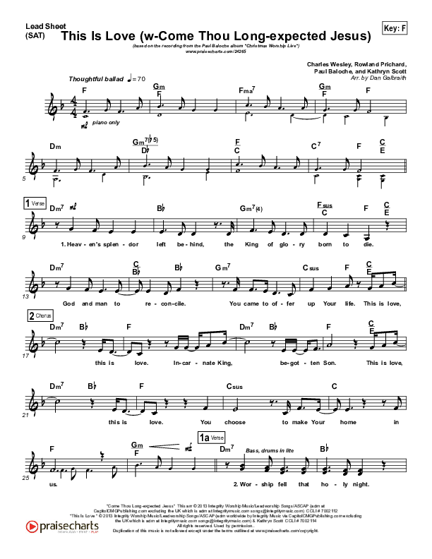 This Is Love (with Come Thou Long Expected Jesus) Lead Sheet (SAT) (Paul Baloche / Kathryn Scott)