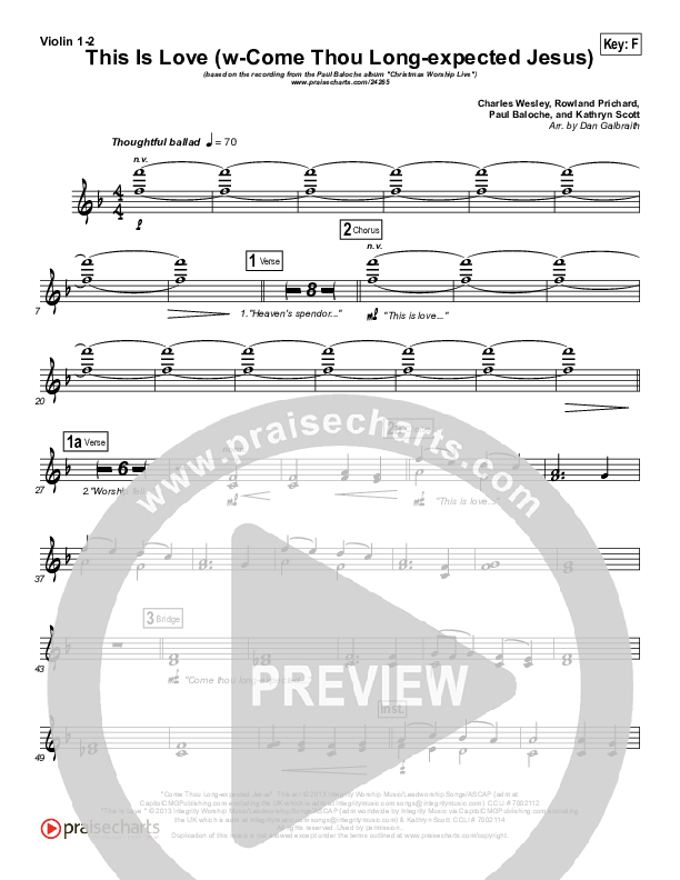 This Is Love (with Come Thou Long Expected Jesus) Violin 1/2 (Paul Baloche / Kathryn Scott)