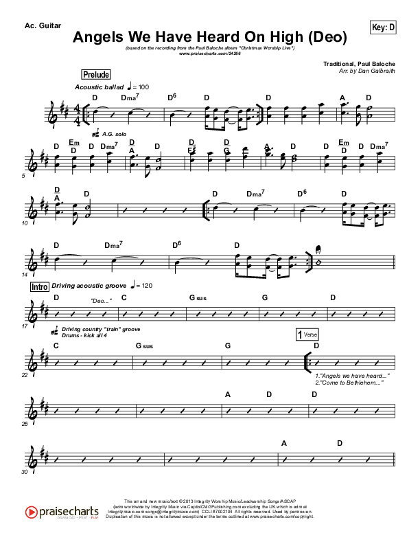 Angels We Have Heard On High (Deo) Acoustic Guitar (Paul Baloche)