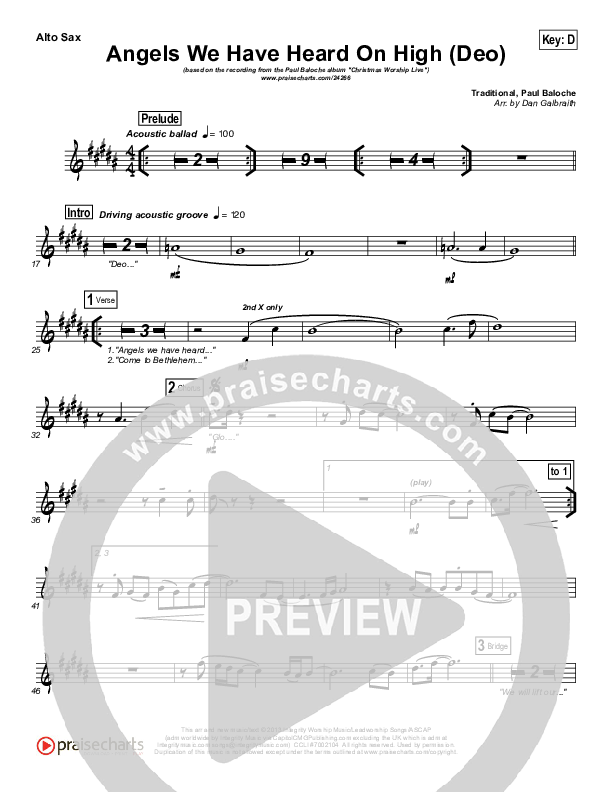 Angels We Have Heard On High (Deo) Alto Sax (Paul Baloche)