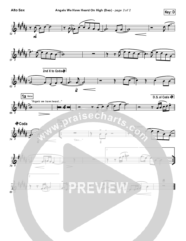 Angels We Have Heard On High (Deo) Alto Sax (Paul Baloche)