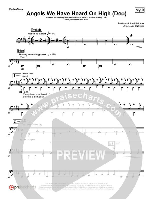 Angels We Have Heard On High (Deo) Cello/Bass (Paul Baloche)