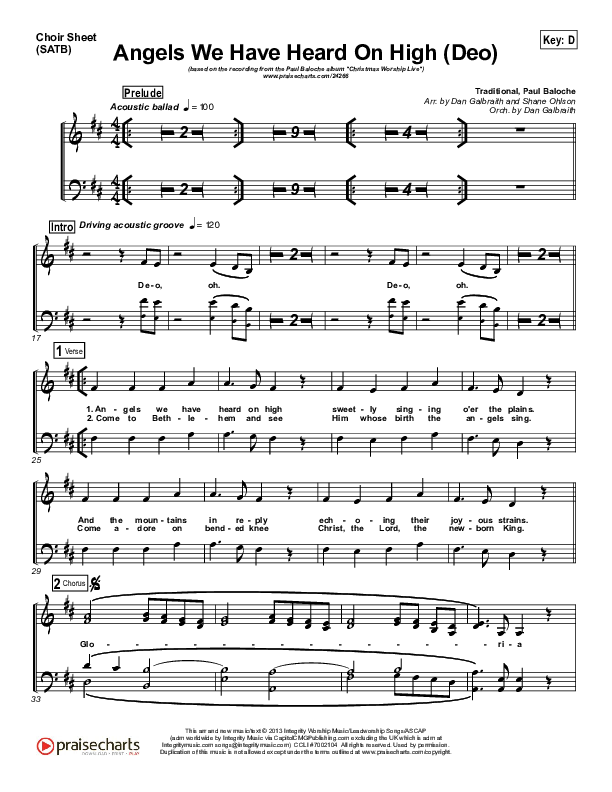 Angels We Have Heard On High (Deo) Choir Vocals (SATB) (Paul Baloche)