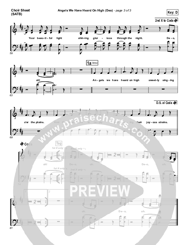 Angels We Have Heard On High (Deo) Choir Sheet (SATB) (Paul Baloche)