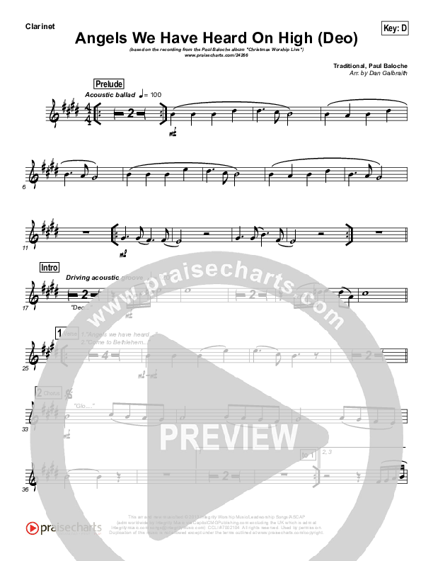 Angels We Have Heard On High (Deo) Clarinet (Paul Baloche)