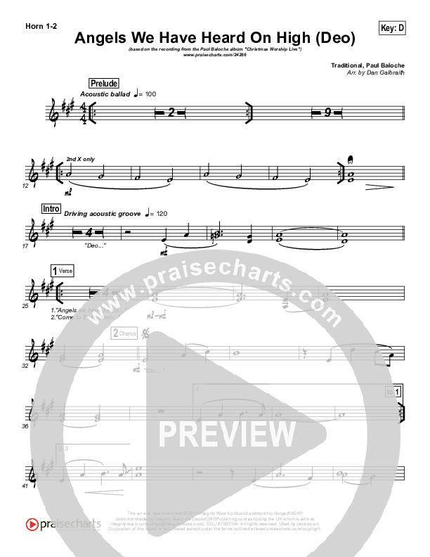 Angels We Have Heard On High (Deo) French Horn 1/2 (Paul Baloche)