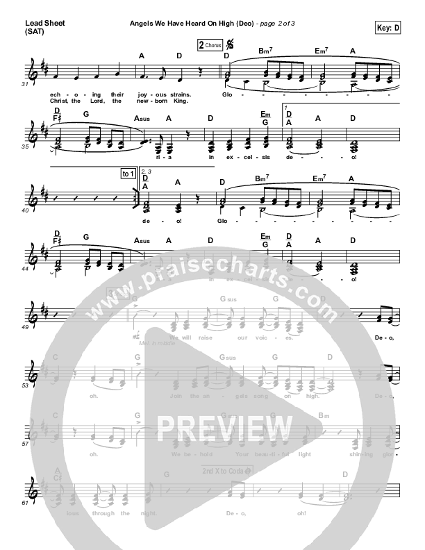 Angels We Have Heard On High (Deo) Lead Sheet (SAT) (Paul Baloche)