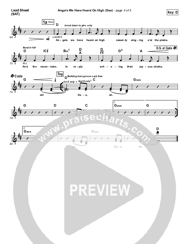 Angels We Have Heard On High (Deo) Lead Sheet (SAT) (Paul Baloche)