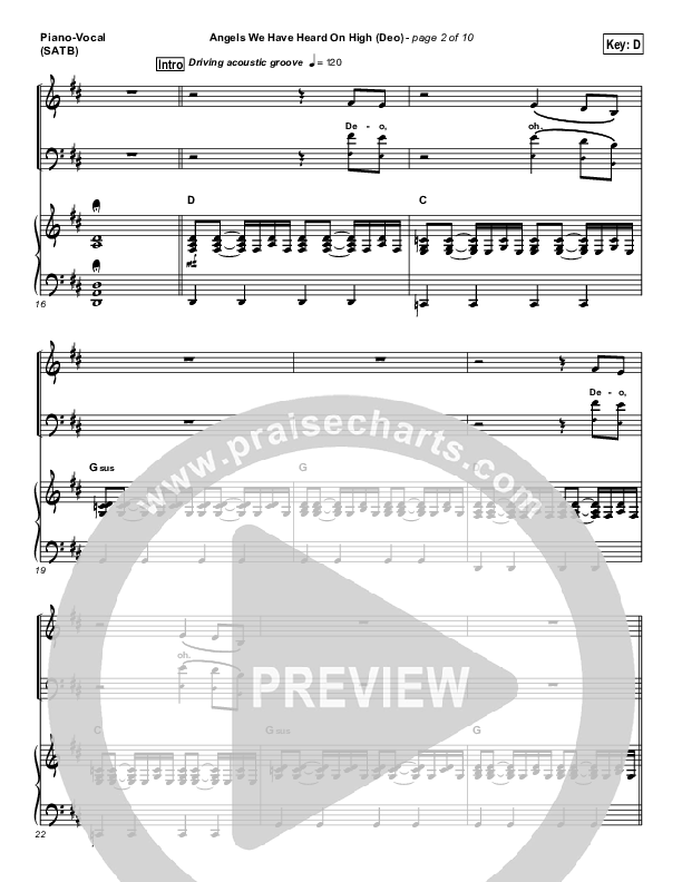 Angels We Have Heard On High (Deo) Piano/Vocal Pack (Paul Baloche)