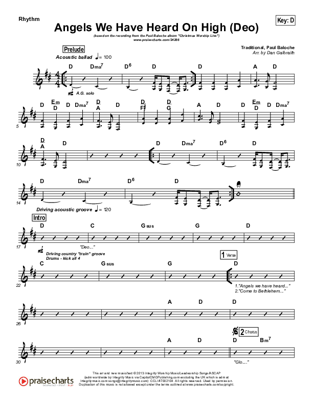 Angels We Have Heard On High (Deo) Rhythm Chart (Paul Baloche)