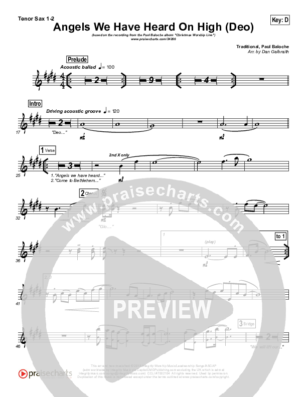 Angels We Have Heard On High (Deo) Tenor Sax 1/2 (Paul Baloche)