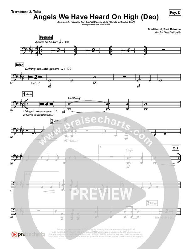 Angels We Have Heard On High (Deo) Trombone 3/Tuba (Paul Baloche)