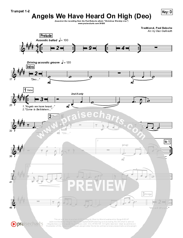 Angels We Have Heard On High (Deo) Trumpet 1,2 (Paul Baloche)
