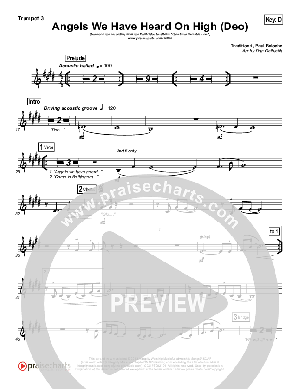 Angels We Have Heard On High (Deo) Trumpet 3 (Paul Baloche)