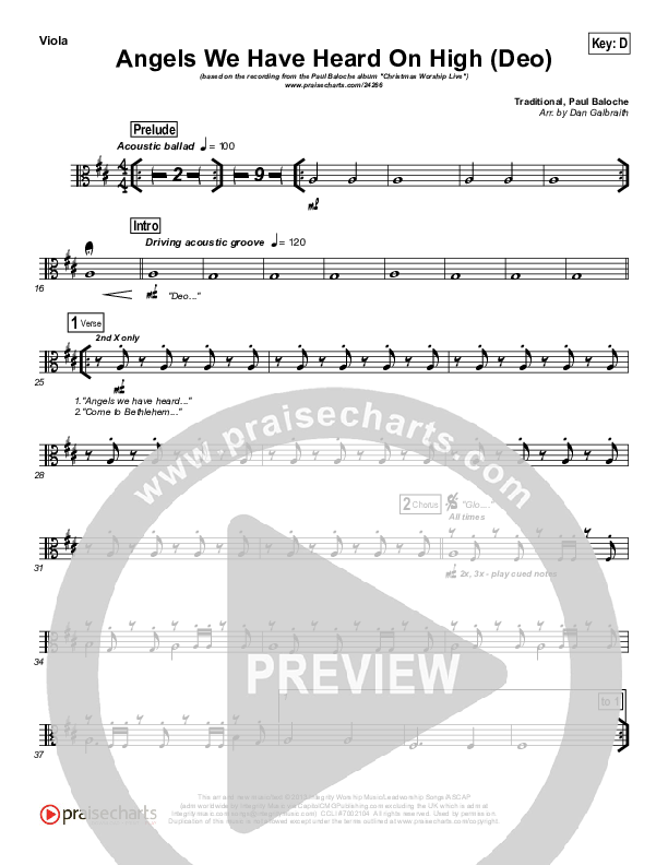 Angels We Have Heard On High (Deo) Viola (Paul Baloche)