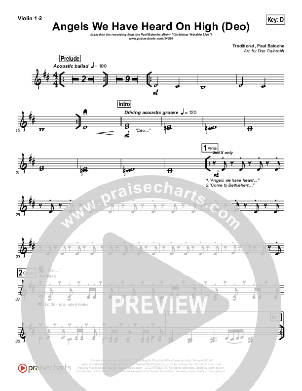 Angels We Have Heard On High (Deo) Violin 1/2 (Paul Baloche)