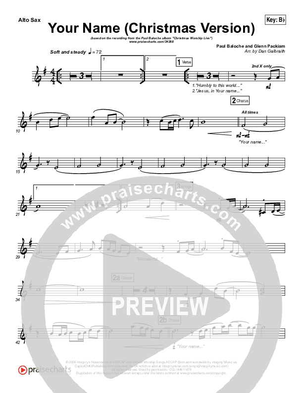 Your Name (Christmas Version) Alto Sax (Paul Baloche)