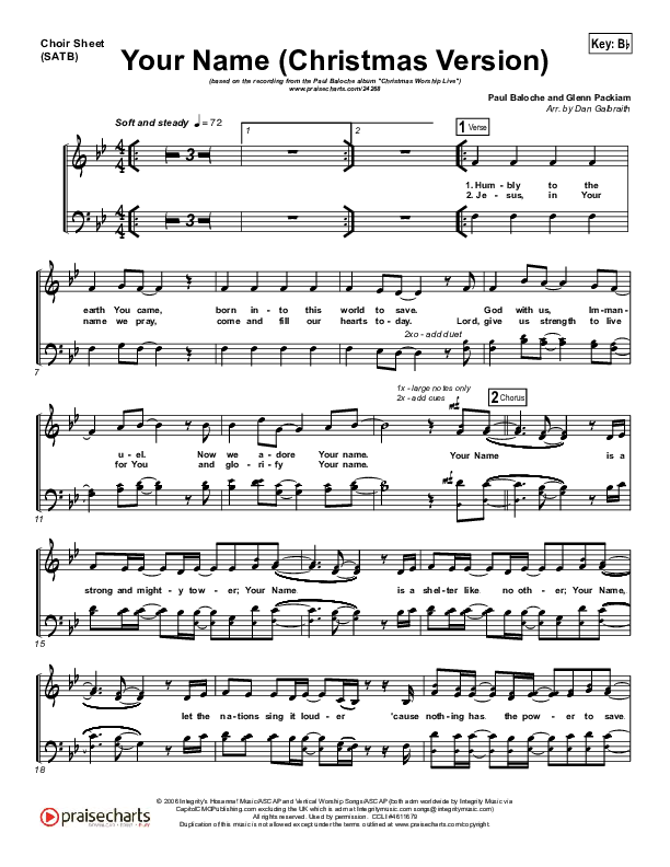 Your Name (Christmas Version) Choir Vocals (SATB) (Paul Baloche)