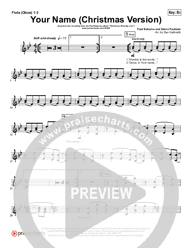 Your Name (Christmas Version) Flute/Oboe 1/2/3 (Paul Baloche)