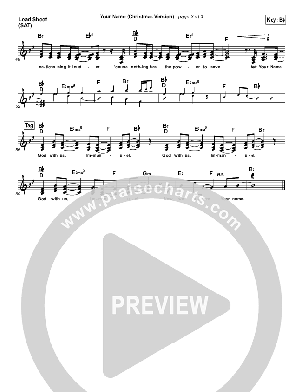 Your Name (Christmas Version) Lead Sheet (SAT) (Paul Baloche)