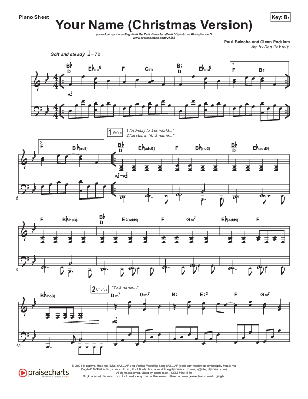 Your Name (Christmas Version) Piano Sheet (Paul Baloche)