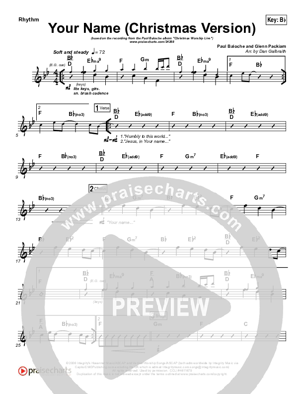 Your Name (Christmas Version) Rhythm Chart (Paul Baloche)