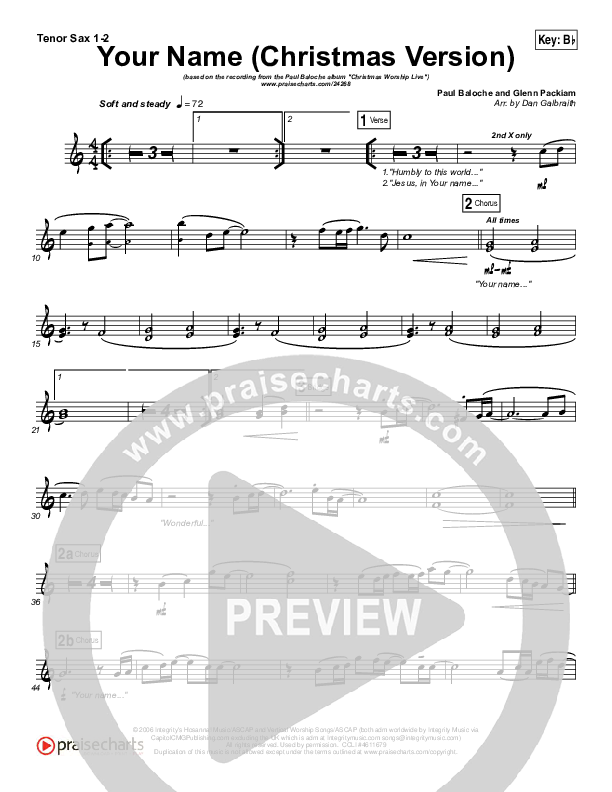 Your Name (Christmas Version) Tenor Sax 1/2 (Paul Baloche)