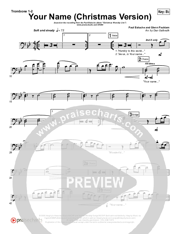 Your Name (Christmas Version) Trombone 1/2 (Paul Baloche)