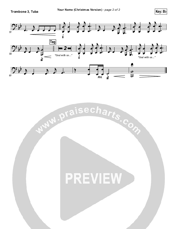 Your Name (Christmas Version) Trombone 3/Tuba (Paul Baloche)