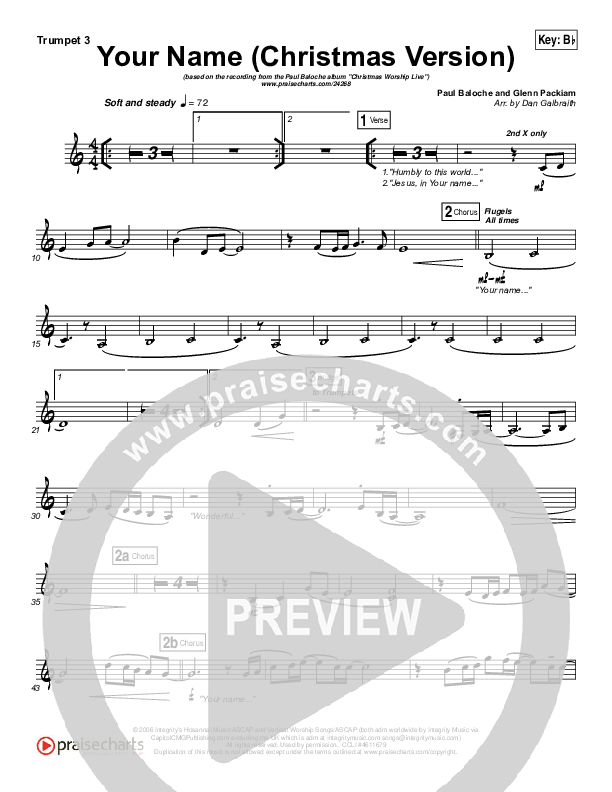 Your Name (Christmas Version) Trumpet 3 (Paul Baloche)
