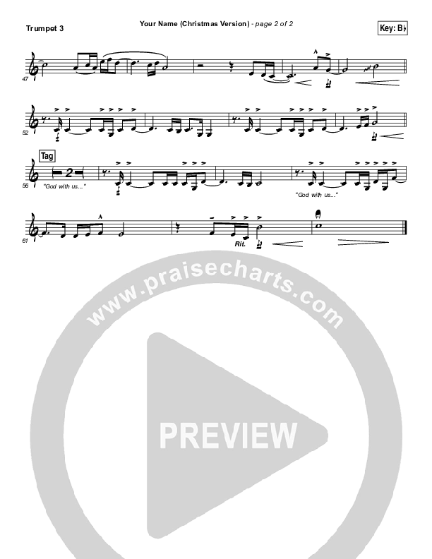 Your Name (Christmas Version) Trumpet 3 (Paul Baloche)