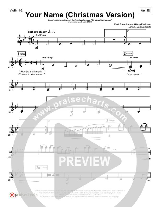 Your Name (Christmas Version) Violin 1/2 (Paul Baloche)