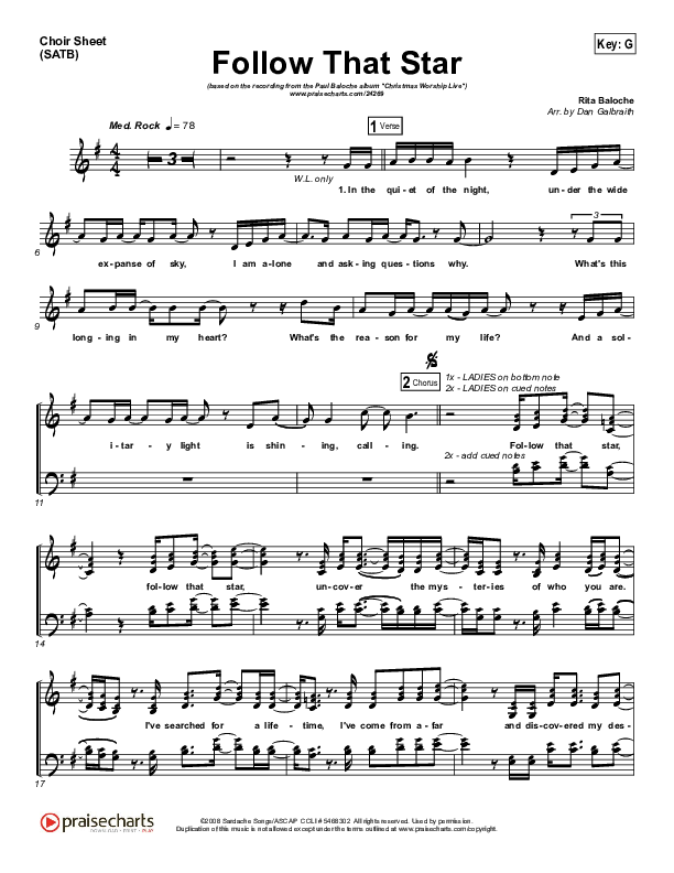 Follow That Star Choir Sheet (SATB) (Paul Baloche)