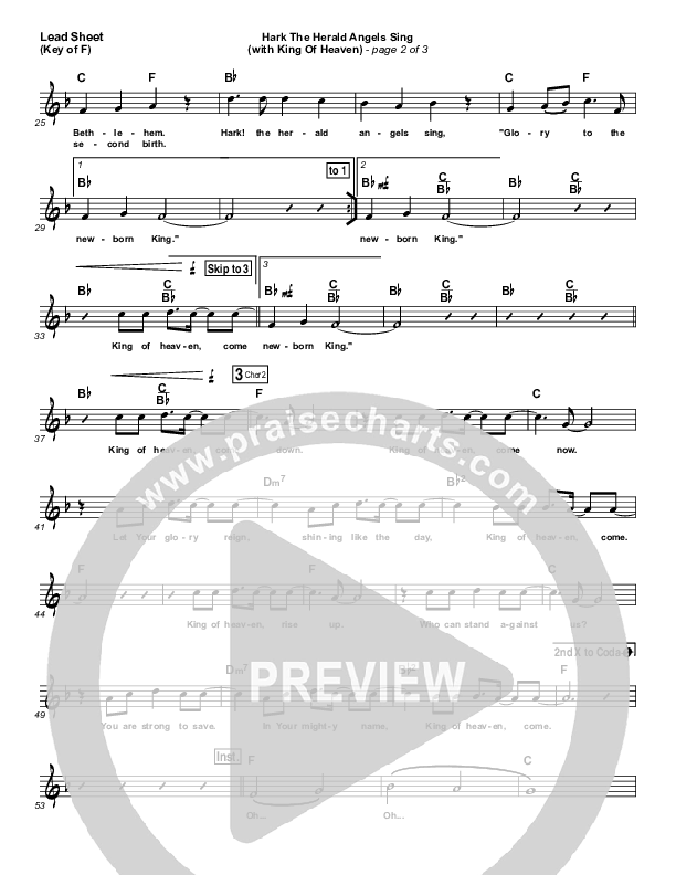 Hark The Herald (with King Of Heaven) Lead Sheet (Melody) (Paul Baloche)