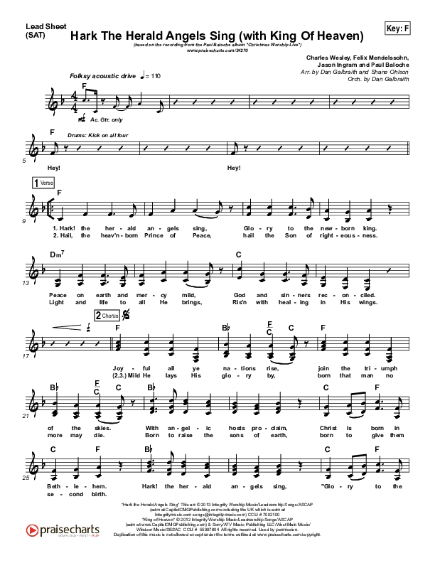 Hark The Herald (with King Of Heaven) Lead Sheet (SAT) (Paul Baloche)