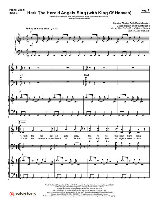 Hark The Herald (with King Of Heaven) Piano/Vocal (SATB) (Paul Baloche)