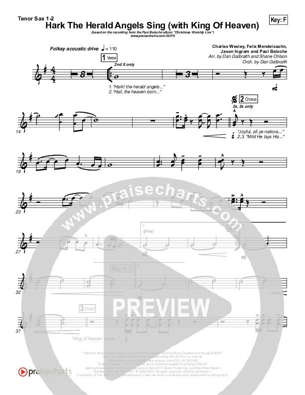 Hark The Herald (with King Of Heaven) Tenor Sax 1,2 (Paul Baloche)