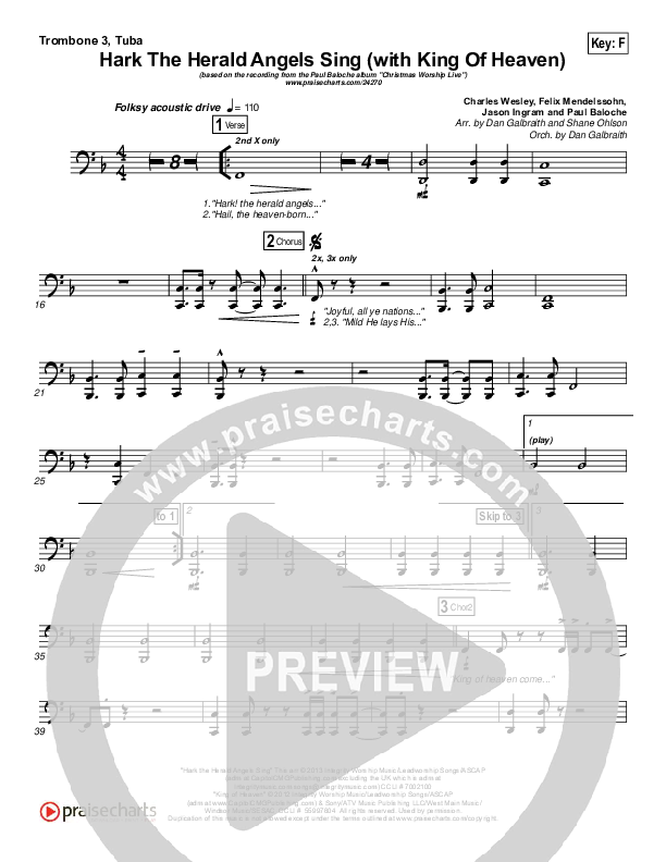 Hark The Herald (with King Of Heaven) Trombone 3/Tuba (Paul Baloche)