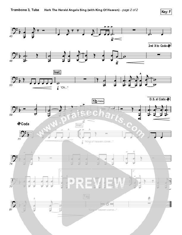 Hark The Herald (with King Of Heaven) Trombone 3/Tuba (Paul Baloche)