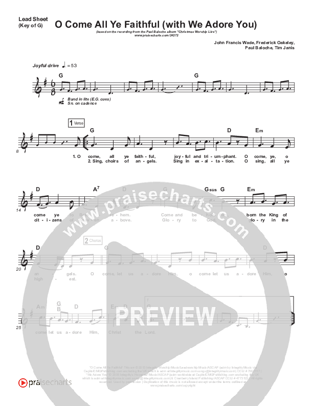 O Come All Ye Faithful (with We Adore You) Lead Sheet (Melody) (Paul Baloche)
